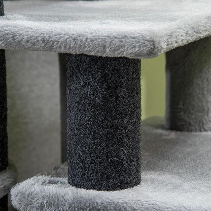 PawHut Pet Stairs, Adjustable Height 3/4 Step Cat Steps with Scratching Post, Condo, Toy Ball for High Bed, Sofa, Couch, Indoor Small Cats, Kittens, Gray
