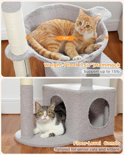 Cactus Cat Tree Cat Scratching Post 40" Cat Tower with Large Metal Carpet Hammock, Cat Scratching Post for Indoor Cats with Condo&amp; Dangling Ball, Grey