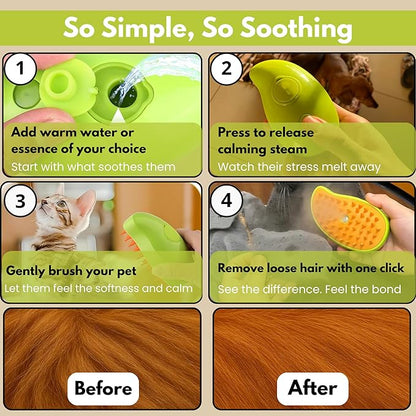 Cat Brush with Steam – Steam Cat Brushes for Indoor Cats | Pet Spray Hair Removal Comb &amp; Relaxing Grooming Tool for Calmer, Happier Cats