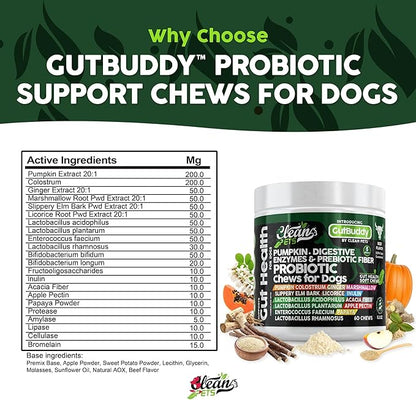 Probiotics for Dogs with Pumpkin, Colostrum, Digestive Enzymes, Ginger, Slippery Elm, Licorice, Inulin Fiber &amp; More | Beef Flavor Soft Chews for Gut Health and Digestion Dog Supplement