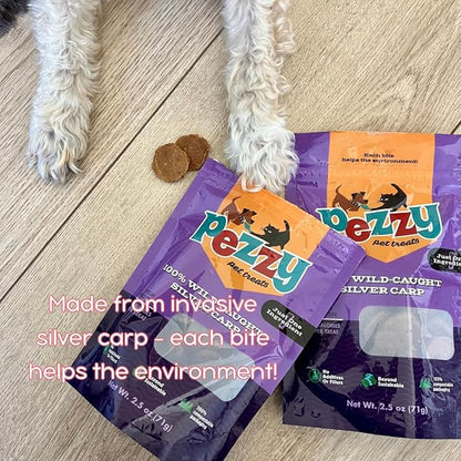 Silver Carp Chips Dog &amp; Cat Treats | Single Ingredient | Wild Caught | Made w/Invasive Fish | Grain Free | High Protein + Low Fat | Hypoallergenic | Made in The USA (2 Pack)