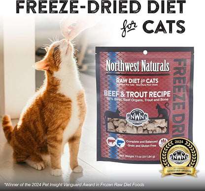 Northwest Naturals Freeze-Dried Beef &amp; Trout Cat &amp; Kitten Food, Bite-Sized Nibbles, Healthy, Limited, Human-Grade Ingredients, All-Natural, High-Protein Raw Diet, Complete &amp; Balanced, Grain-Free 11 oz