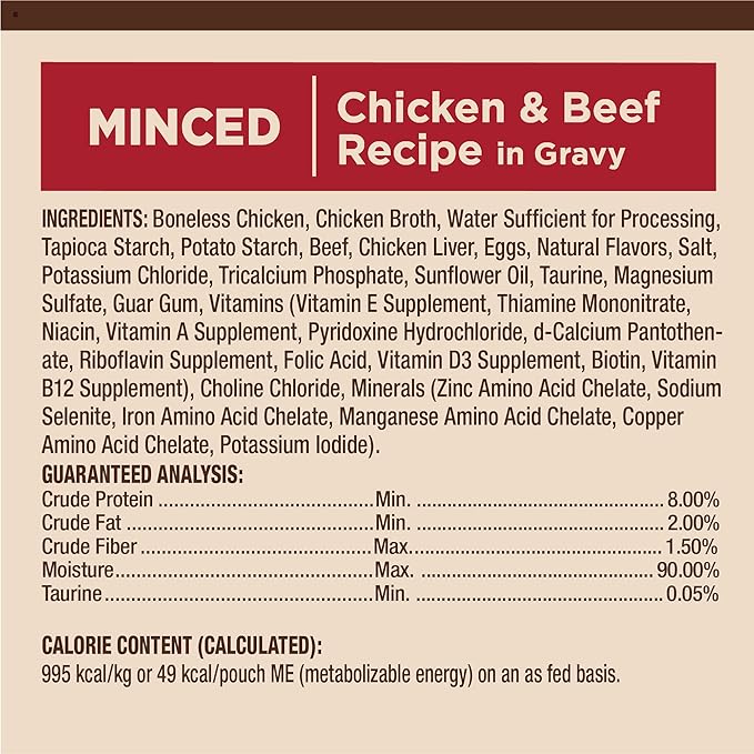 Wellness CORE Tiny Tasters Minced Adult Wet Cat Food, Natural, Protein-Rich, Grain Free, 1.75-Ounce Pouch, 12 Pack, (Chicken &amp; Beef)