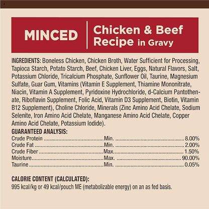 Wellness CORE Tiny Tasters Minced Adult Wet Cat Food, Natural, Protein-Rich, Grain Free, 1.75-Ounce Pouch, 12 Pack, (Chicken &amp; Beef)