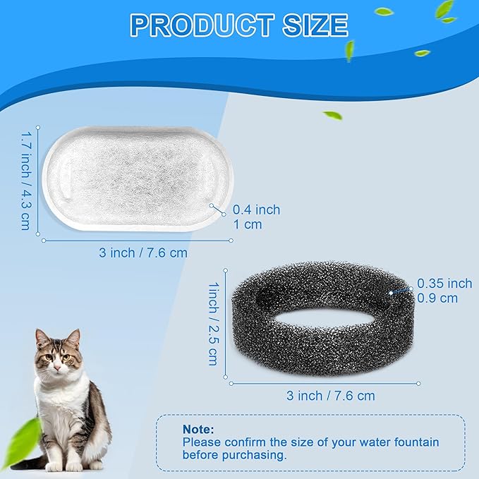 Cat Water Fountain Filters, 40 Pack Cat Replacement Filters for Stainless Steel 108oz/3.2L&amp; 67oz/2L adjustable Flow Pet Water, Dog Fountain Filter（20 + 20 Pack)