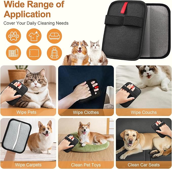 4 Pack Electrostatic Pet Hair Removal Gloves, Reusable Washable Dog &amp; Cat Hair Remover Gloves for Furniture, Carpet, Car Seats, Effortless Cleaning