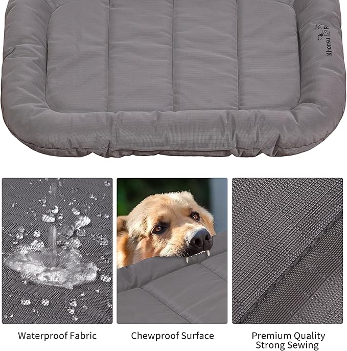 KHONSU PET Durable Dog Bed Tough and Tear Proof Dog Crate Bed, 800lbs Tear Strength PVC-Backed Waterproof Ped Bed Mat Indoor &amp; Outdoor Use for Dogs up to 110 lbs
