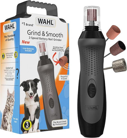 Wahl Grind &amp; Smooth 2 Speed Battery Dog Nail Grinder with Concave Rounding Tip and Nail Guard for Increased Safety and Precise Nail Grinding - Model 3026333
