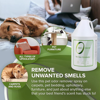Zero Odor - Pet Odor Eliminator for strong odor, Eliminate Air &amp; Surface Odors – Patented Molecular Technology Best For Carpet, Furniture, Beds Smell Great Again (128 Ounces)
