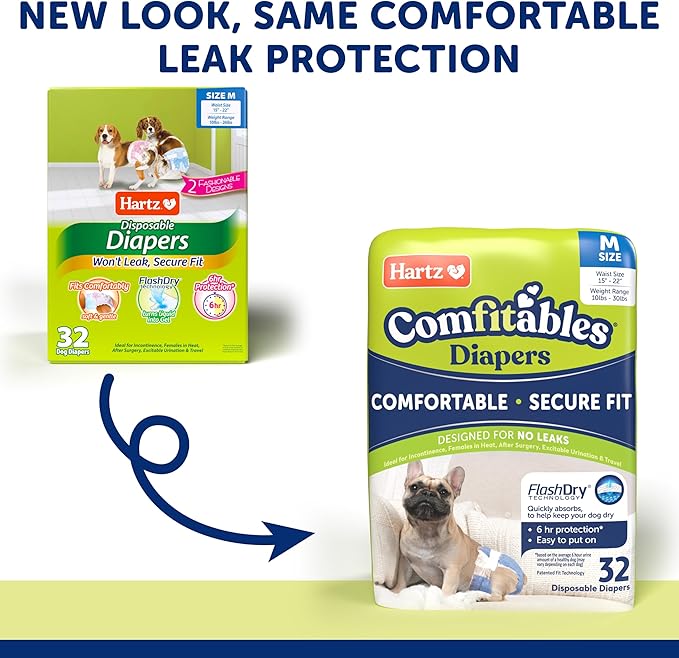 Hartz Disposable Dog Diapers, Size M 32 count, Comfortable &amp; Secure Fit, Easy to Put On