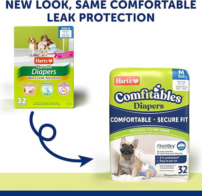 Hartz Disposable Dog Diapers, Size M 32 count, Comfortable &amp; Secure Fit, Easy to Put On