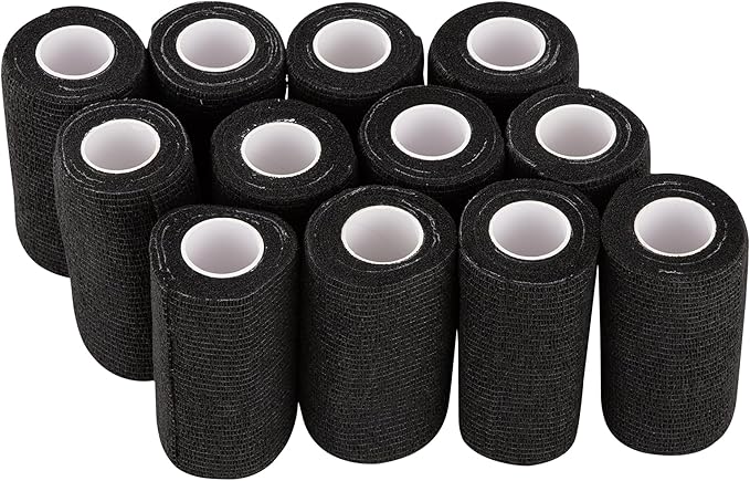 PHYTOP 12 Rolls Self Adhesive Bandage Wrap, Cohesive Bandage 4 inches x 5 Yards, Sports Wrap Tape, Also for Horses &amp; Dogs as Breathable Vet Wrap (Black)