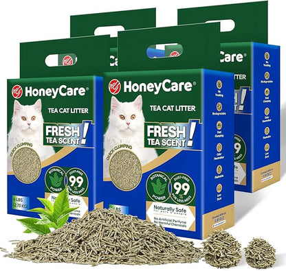 HoneyCare Tea Cat Litter | Natural Plant-Based Formula | Long-Lasting Odor Control | 99% Dust-Free &amp; Low Tracking | Flushable Cat Litter | 24-lbs Value Pack (6 lbs x 4)