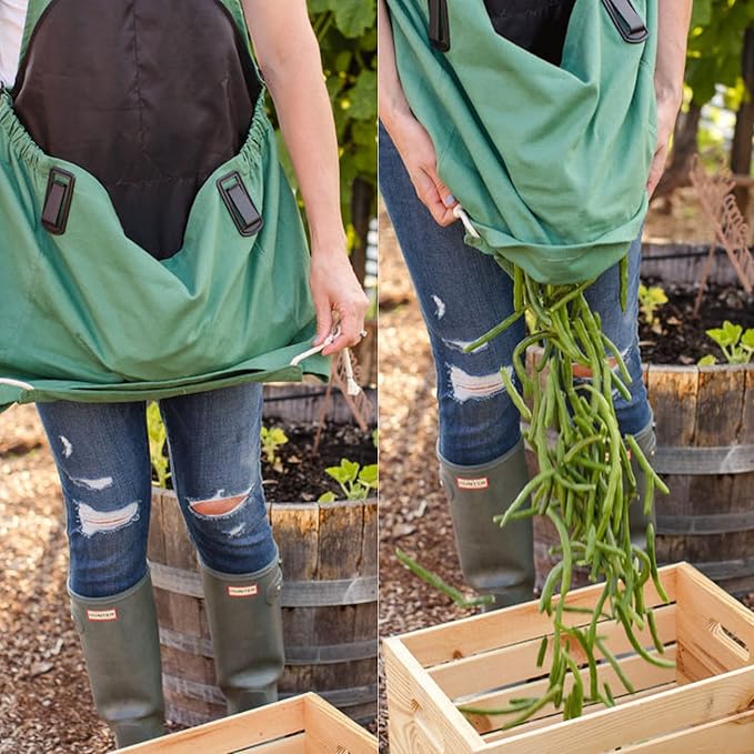 Roo Gardening Apron with Pockets &amp; Harvesting, Picking Pouch - Adjustable, Water-resistant, Washable Canvas Cotton