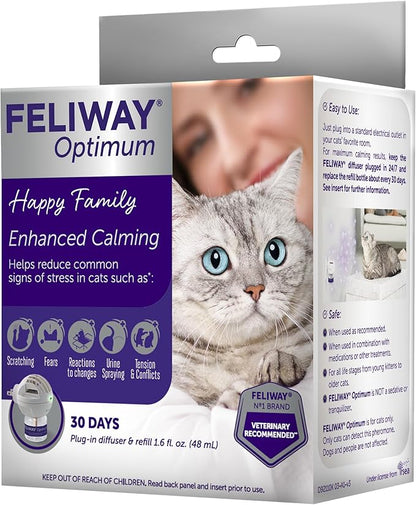 FELIWAY® Optimum 30 Day Cat Calming Plug In Pheromone Diffuser Starter Kit, 48ml - Helps Reduce Common Signs of Stress in Cats &amp; Kittens, Enhanced Calming