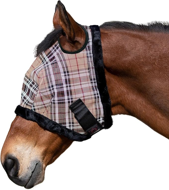 Kensington UV Fly Mask with Fleece Trim - Protective Mask with Dual Ear Opening &amp; Forelock Freedom - Medium, Deluxe Black