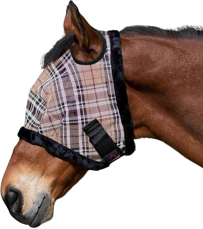 Kensington UV Fly Mask with Fleece Trim - Protective Mask with Dual Ear Opening &amp; Forelock Freedom - Medium, Deluxe Black