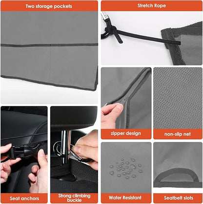 njnj Dog Car Seat Cover for Back Seat - Waterproof Dog Half Hammock for Cars,Scratchproof Pet Backseat Protector,Perdurable,Non-Slip Booster Seat for Small,Medium and Large Dogs