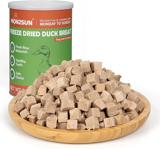 MON2SUN Freeze Dried Duck Cat and Dog Treats, Single Ingredient Natural and Healthy Dog Snacks, High Protein Training Treats &amp; Food Topper, 5.3 oz