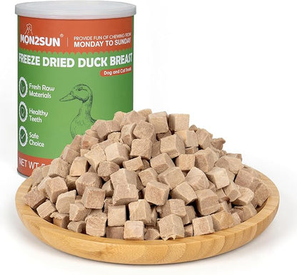 MON2SUN Freeze Dried Duck Cat and Dog Treats, Single Ingredient Natural and Healthy Dog Snacks, High Protein Training Treats &amp; Food Topper, 5.3 oz