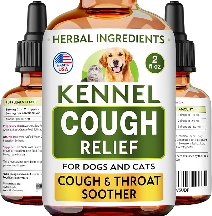 Kennel Cough Herbal Drops for Dogs &amp; Cats - Cough Relief - Throat Soother - Dry and Wet Pet Cough - Made in US - 2 Fl Oz