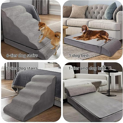 Soft Dog Stairs &amp; Steps for High Beds 28 Inches High Tall, LitaiL Pet Stairs/Steps for High Beds for Small Large Dogs, Non-Slip Dog Ramps for Bed, for Older Cats