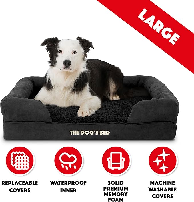 The Dog’s Bed, Large Black Faux PL 36x27, Memory Foam, Pain Relief: Arthritis, Hip &amp; Elbow Dysplasia, Post Surgery, Lameness, Supportive, Calming, Waterproof Washable Cover, Veterinary Approved