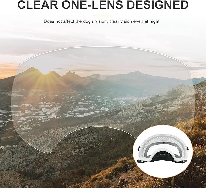 NAMSAN Clear Dog Goggles for Large Dogs, Wide Eyecup &amp; Soft Frame, Anti-UV Sunglasses for Dogs Medium to Large Breed, Driving Dog Eye Protection, Windproof Dustproof, Adjustable, White Frame