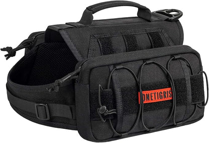 OneTigris Dog Backpack for Medium &amp; Large Dogs, Nylon Backpack for Dogs Tactical Pet Backpack with Side Pockets for Hiking Walking Training Running (Black, Medium)