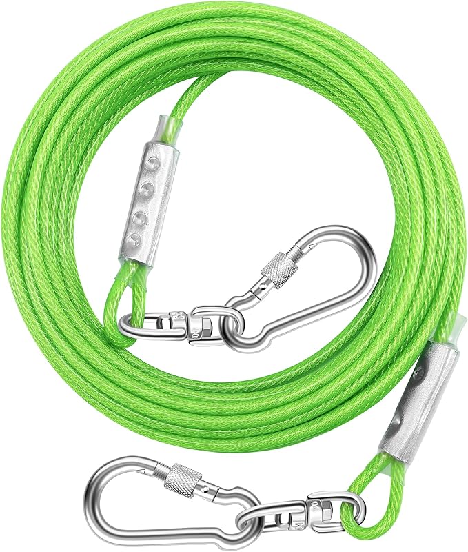 Dog Tie Out Cable for Outside,10FT Heavy Duty Dog Leash&amp;Chains with Swivel Hook,Small-Large Dogs Runner Cable Up to 250lbs, Long Dogs Lead Line for Yard Outdoor and Camping (250lbs 10FT, Green)
