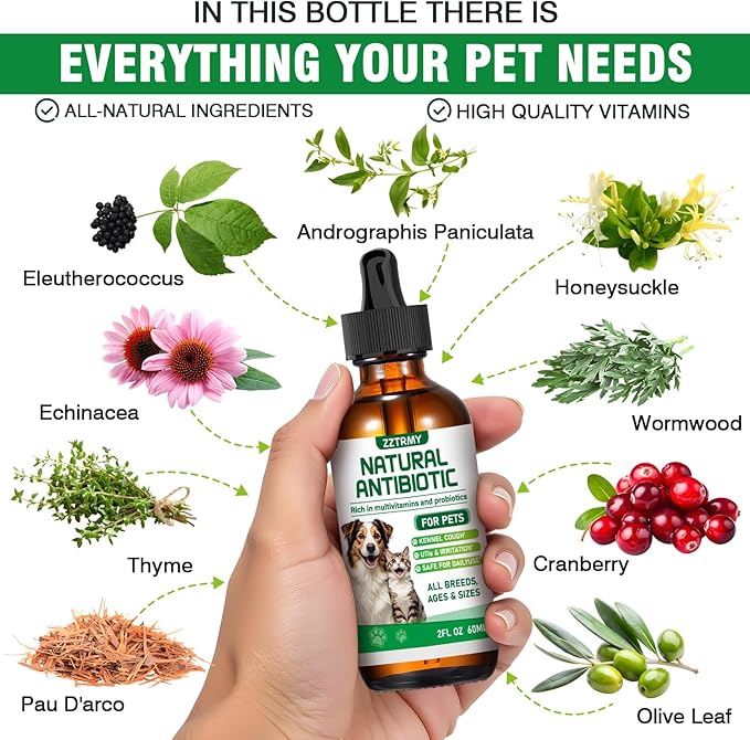 Natural Antibiotics for Dogs and Cats,Antibiotic for Cats,Dog Antibiotics in Drops,Help with Allergies, Itching, Coughs, UTIs,Skin, Coat, Digestion Care,for All Breeds &amp; Ages,Pet Supplements&amp;Vitamins