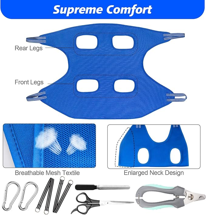 Pet Grooming Hammock Harness for Cats &amp; XS Small Dogs, Dog Sling for Cutting Nails, Dog Hanging Holder Hanger for Nail Trimming with Nail Clippers, Nail File, Scissors