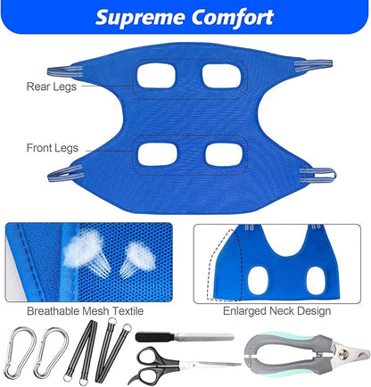 Pet Grooming Hammock Harness for Cats &amp; XS Small Dogs, Dog Sling for Cutting Nails, Dog Hanging Holder Hanger for Nail Trimming with Nail Clippers, Nail File, Scissors