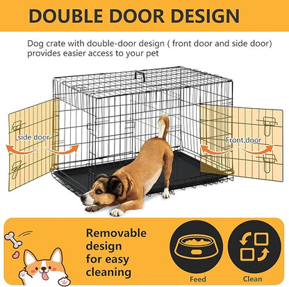 FDW Dog Crate Dog Kennel Cage with Double Door,36 inch Folding Metal Wire Dog Cage with Removable Tray&amp;Divider Panel,Pet Crate for Medium Dogs,Black
