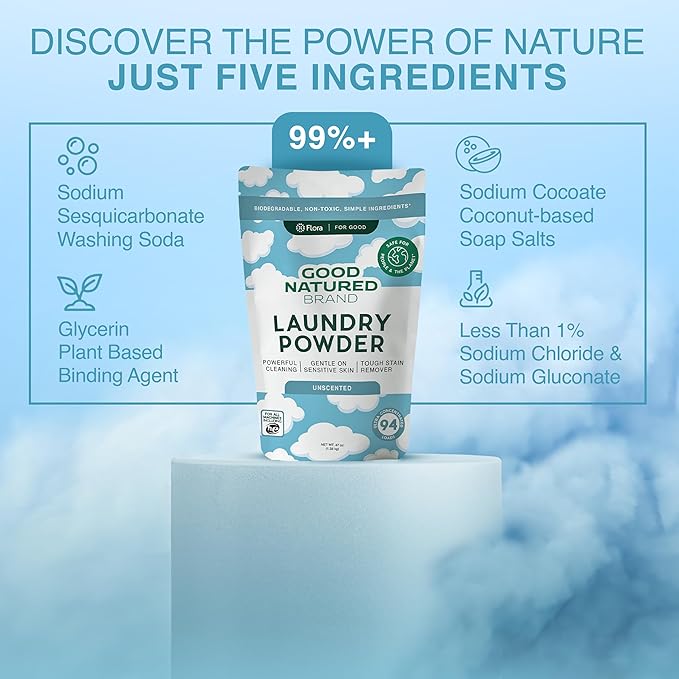 Good Natured Brand | Laundry Bundle | Carpet Freshener Lemon &amp; Eucalyptus 31oz | Pet-Friendly Carpet Deodorizer | Laundry Powder Unscented 47oz | Hypoallergenic Laundry Powder 94 Loads