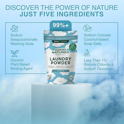 Good Natured Brand | Laundry Bundle | Carpet Freshener Lemon &amp; Eucalyptus 31oz | Pet-Friendly Carpet Deodorizer | Laundry Powder Unscented 47oz | Hypoallergenic Laundry Powder 94 Loads