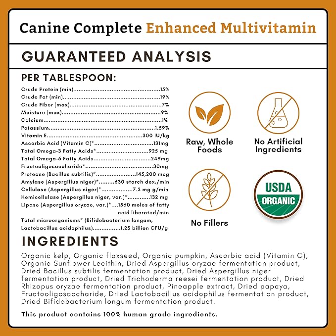 Wholistic Pet Organics Canine Complete - Dog Multivitamin Powder - 4 Lb - Daily Dog Vitamins and Supplements for Homemade Food - Immune System, Skin, Coat &amp; Overall Health - Small and Large Breed