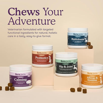 Fera Pets Dog Calming Chews with Ashwagandha &amp; Priome® Mental Wellbeing Postbiotic Blend - Supports Anxiety Relief - Promotes Relaxation - 90 Soft Chews