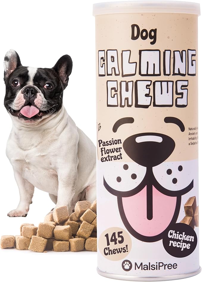 MalsiPree Calming Chews for Dogs - 145 pcs Chicken - Helps Regulate Mood - Relief Treats - No Sedative Effect - Freeze Dried - with Passion Flower &amp; Melatonin