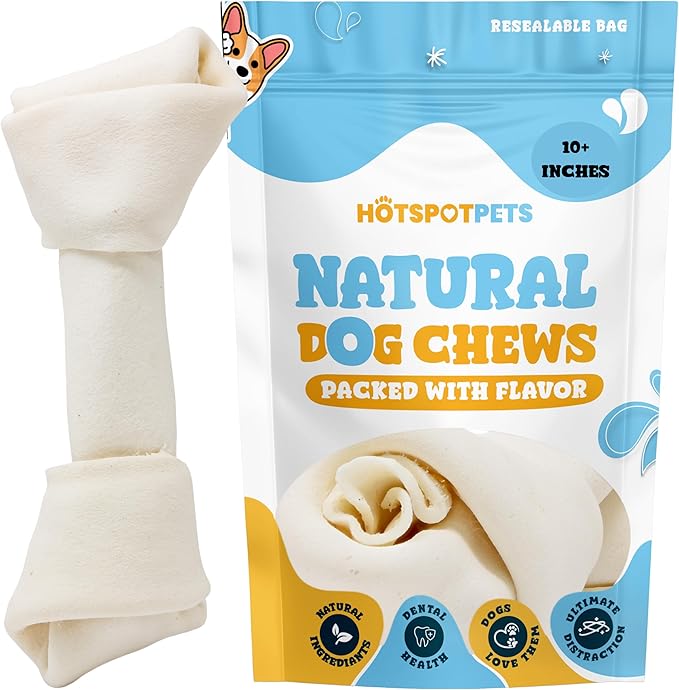 hotspot pets 10 Inch Large Rawhide Dog Bones - Made from Grass Fed Cows - Long Lasting Chews Great for Dental &amp; Oral Care - Bones for Aggressive Chewers &amp; Large Dogs (10 Inch - 4 Count)