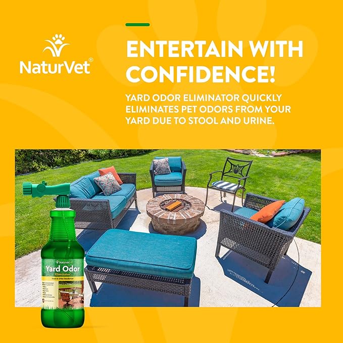 NaturVet – Yard Odor Eliminator – Eliminate Stool and Urine Odors from Lawn and Yard – Designed for Use on Grass, Plants, Patios, Gravel, Concrete &amp; More – 31.6 oz Ready-to-Use with Nozzle