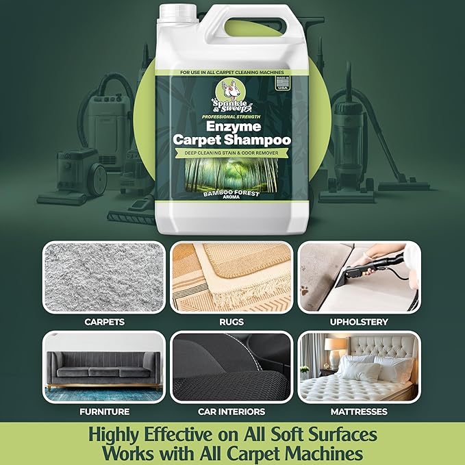 Sprinkle &amp; Sweep Enzyme Carpet Shampoo (64oz) - Carpet Cleaner Solution to Eliminate Tough Stains &amp; Neutralize Odors at the Source - Car, Furniture, Carpets &amp; Rug Cleaner - Use with All Machines