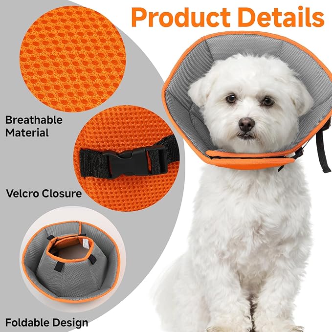 Dog Cone Collar L, Soft Cones for Large Medium Small Dogs,Adjustable Dog Cone Alternative to Stop Licking, Comfy Elizabethan Collar for After Surgery Wound Healing &amp; Hot Spots Orange