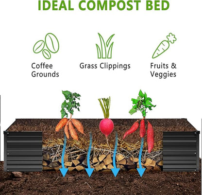 MGNO 2pcs 10x3x1FT Galvanized Raised Garden Bed-Outdoor Planter Box for Vegetables-Metal Garden Bed,Rectangle Planting Box for Herb,Flower,Black