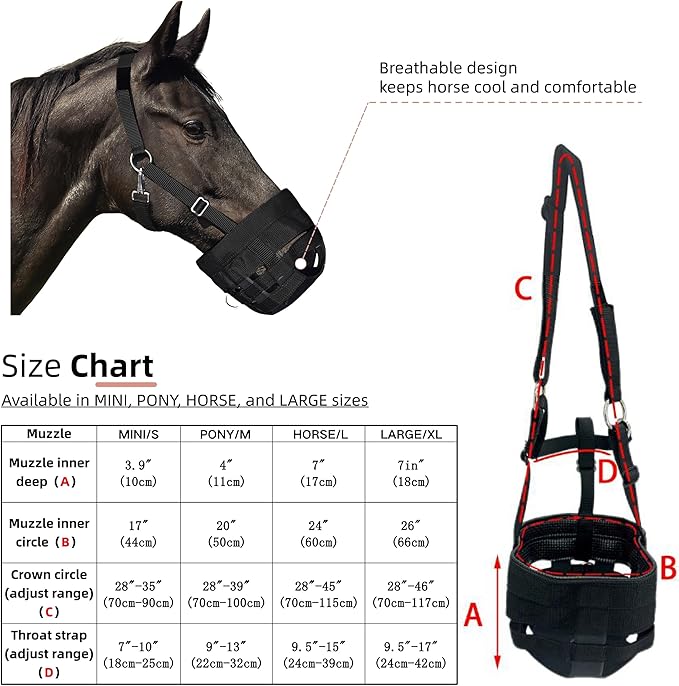BARN &amp; STABLE Horse Grazing Muzzle Halter for Easy Breathe, Comfortable Professional Horse Muzzle Grazing with Adjustable Straps, Velcro and Buckles, Suitable for Precaution of Laminitis