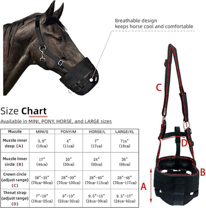 BARN &amp; STABLE Horse Grazing Muzzle Halter for Easy Breathe, Comfortable Professional Horse Muzzle Grazing with Adjustable Straps, Velcro and Buckles, Suitable for Precaution of Laminitis