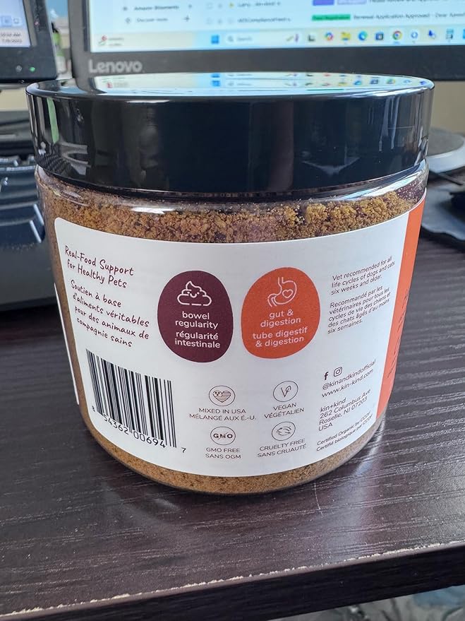 kin+kind Organic Fiber for Dogs&amp;Cats - Pumpkin Boost for Healthy Poops - Digestive Health - Flax Seed, Ginger, Turmeric and Coconut - Made in USA - 4 oz (Medium)