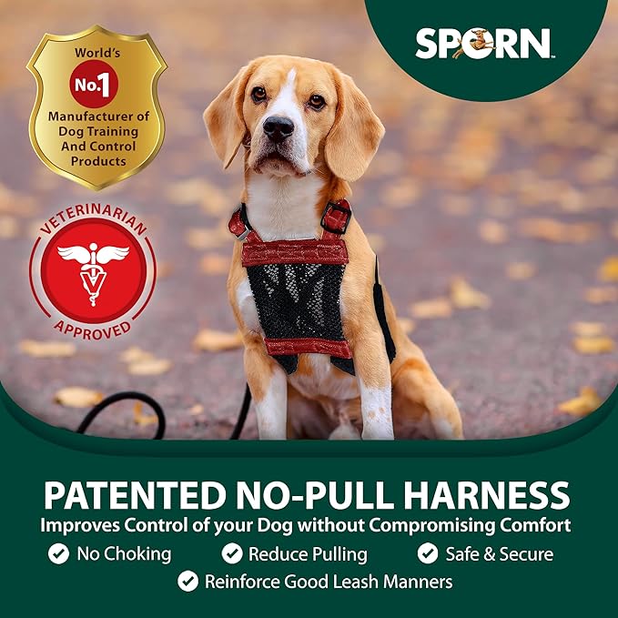 Sporn No Pull Dog Harness for Medium-Sized Dog - Red Mesh, Durable Nylon, Breathable, Adjustable, Lightly Padded, Soft &amp; Easy, Heavy Duty Body Halter Harness for Medium Size Breeds