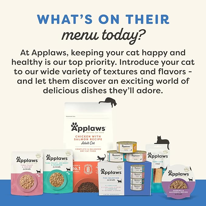 Applaws Natural Wet Cat Food in Gravy, Limited Ingredient Wet Cat Food Pouches, No Additives, Made with Natural Ingredients, Tuna Fillet in Gravy (12 x 2.47oz Pouches)
