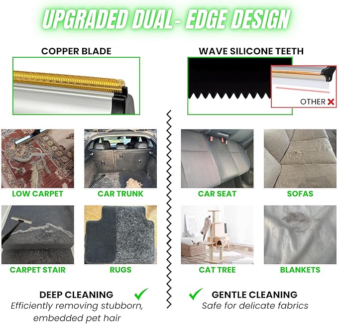 2025 Dual-Edge Carpet Rake for Pet Hair Removal &amp; Fluffing Matted Carpet – 61" Adjustable Handle, Deep Clean Dog &amp; Cat Hair Remover, Reusable Scraper for Rugs, Low Pile Carpet, Couch &amp; Stairs